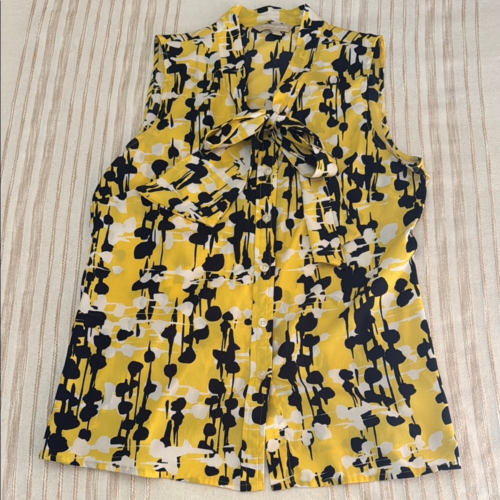 Banana Republic Yellow and Black Patterned Blouse
